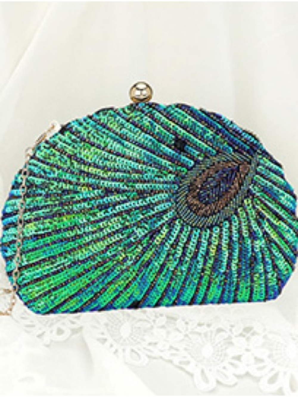 Beaded Peacock Evening Clutch – Green Blue Sequin Accent